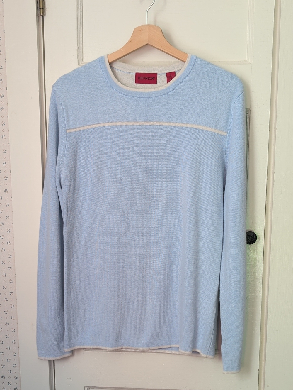 Reunion Pullover Light Blue Crewneck Sweater Unisex Small Preppy Academia 90 VTG